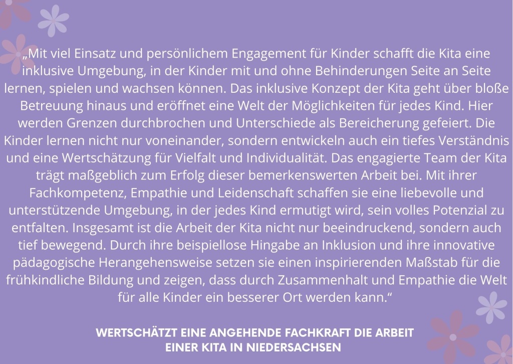 Zitat aus den Empfehlungen für den Deutschen Kita-Preis 2024